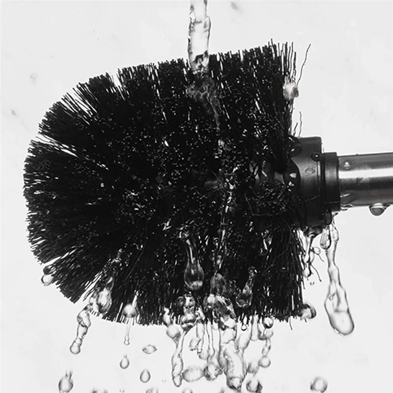 New Set of 4 Toilet Brushes, Stainless Steel Handle with Interchangeable Head, Black