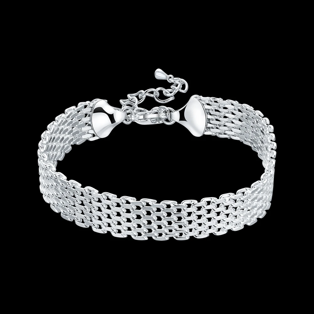 925 Silver Square Chain Bracelet for Women and Men