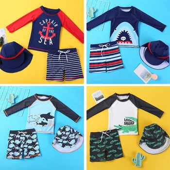 Kinder Split Badeanzug Kleinkind Jungen 3PCS Niedlichen Cartoon-Muster Kurzarm Schwimmen Set Für 1-12Years Kinder Strand tragen