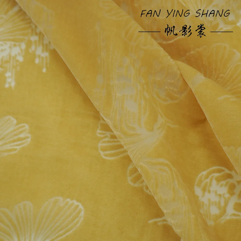 قماش مخملي محفور بأوراق صفراء لفستان كوستورا خياطة تيسوس كوتور تيلاس تلمم Tкан أفريقي تول ستف نزهين