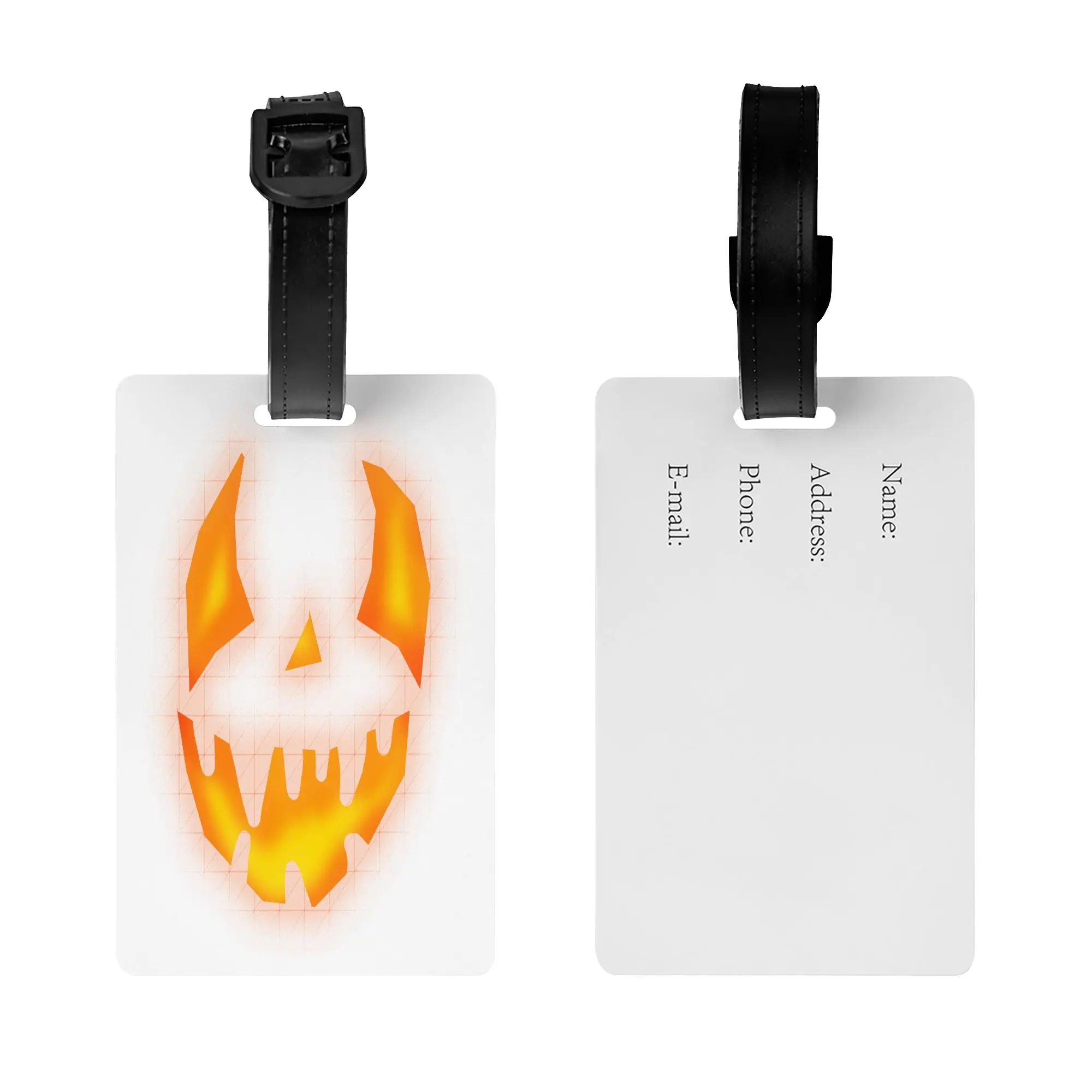 Halloween Pumpkin Face Luggage Tag Durable PVC Travel ID Label with Removable Strap for Suitcase Bag Identification