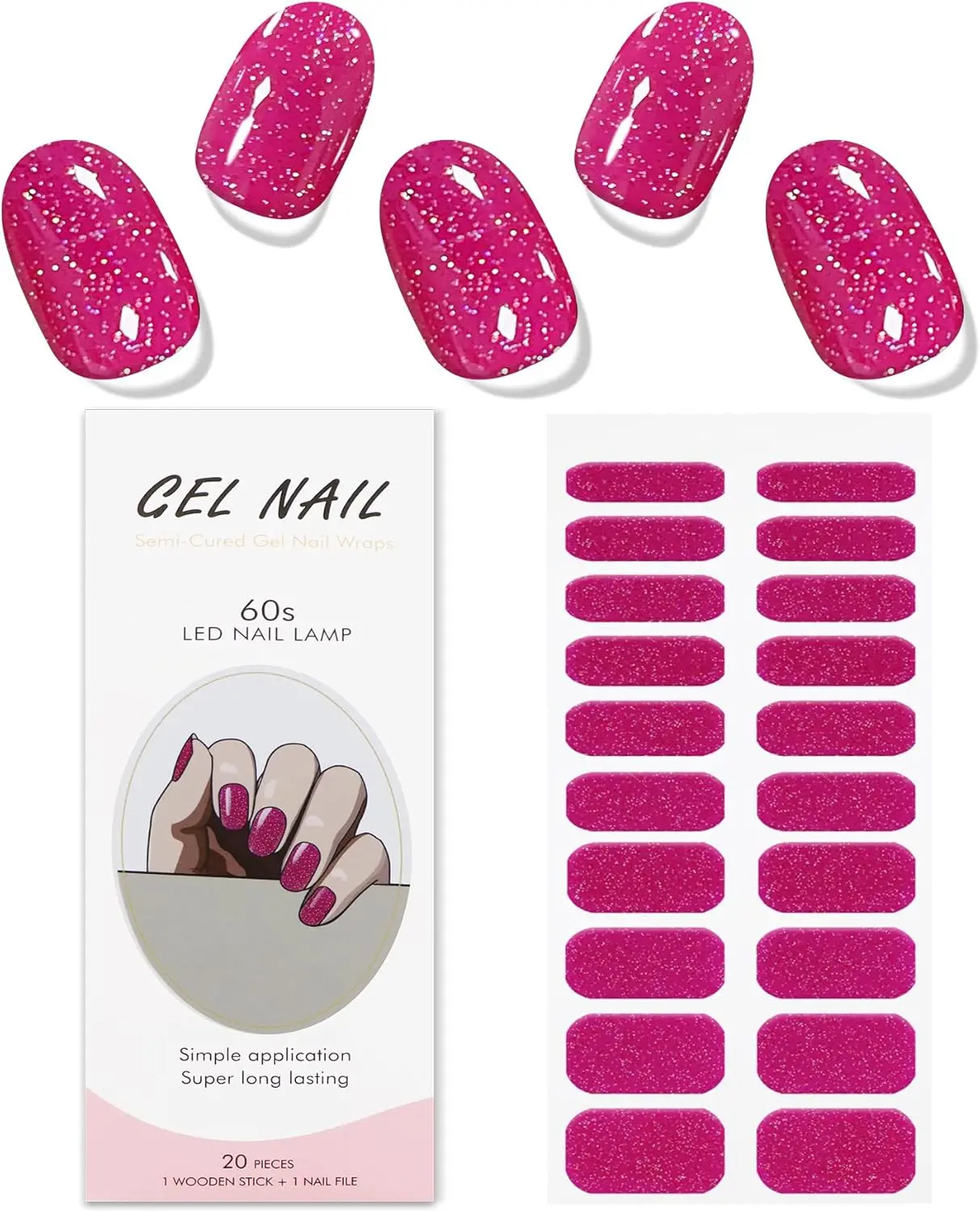 ملصقات أظافر جل لامعة وردية شبه معالجة شرائط أظافر جل يلتف الأشعة فوق البنفسجية/LED تصميم فني للأظافر إكسسوارات الديكور #2