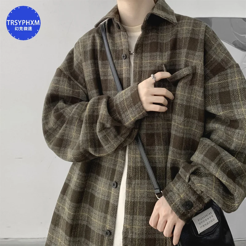 

Checkered shirt men's long sleeved spring and autumn style high-end cool jacket autumn retro workwear shirt