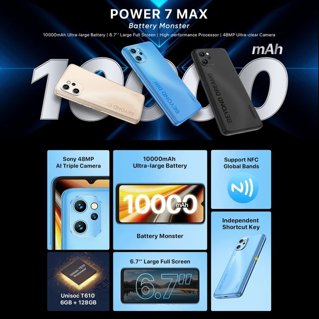 UMIDIGI Power 7 Max 6GB 128GB 10000mAh Battery 48MP Face ID 6.7