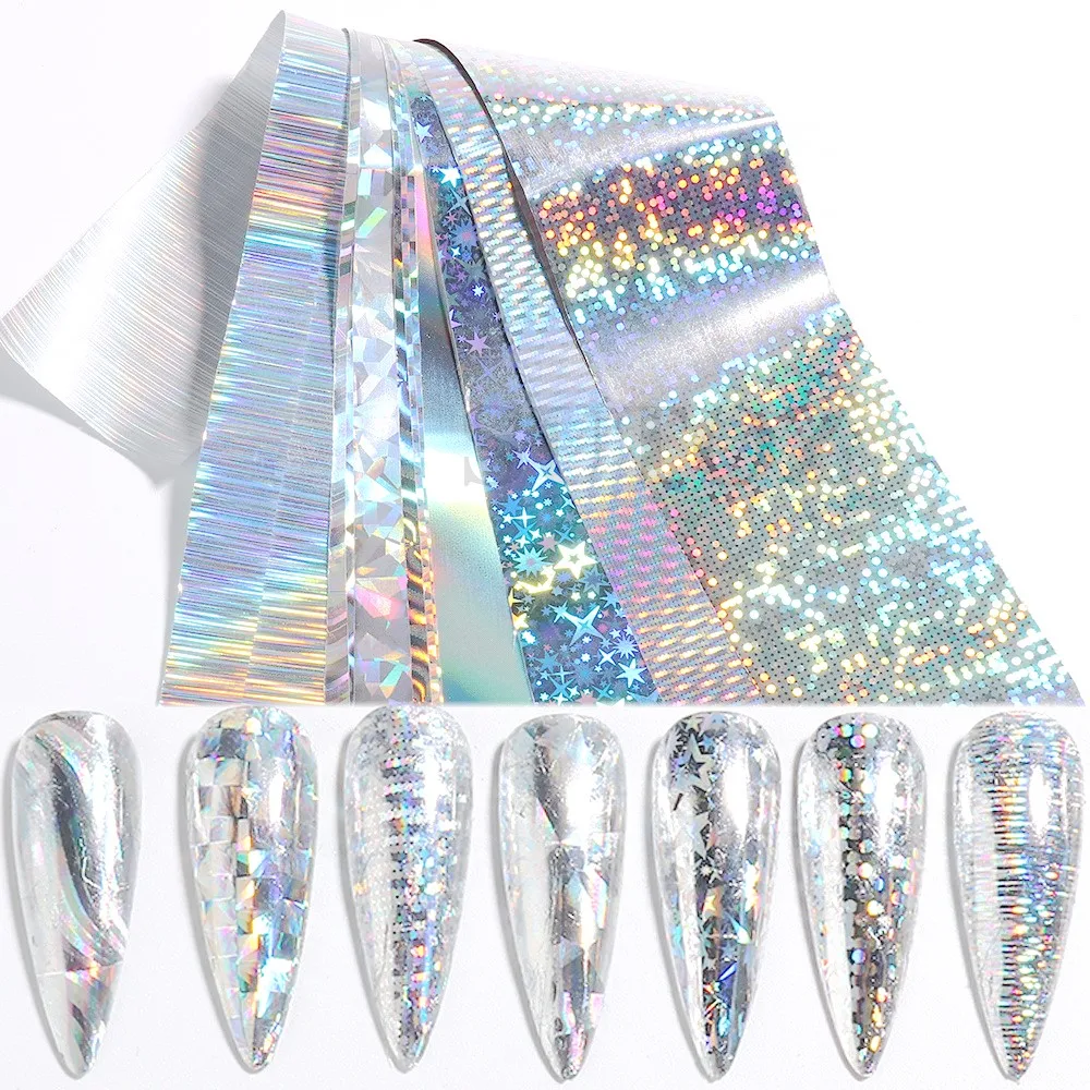 

2 Roll DIY Transfer Foils For Nails Art Holographic Nail Sticker Sivler Woman Salon Decals Full Cover Tips Manicure Accessories