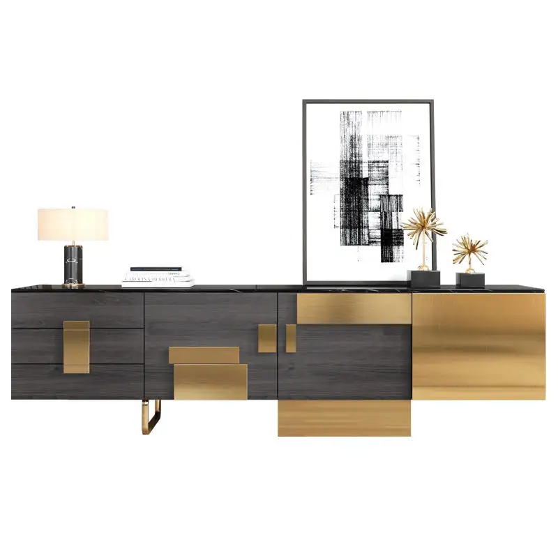 

Light luxury TV cabinet, simple living room coffee table combination TV cabinet, villa solid wood rock slab storage floor cabine