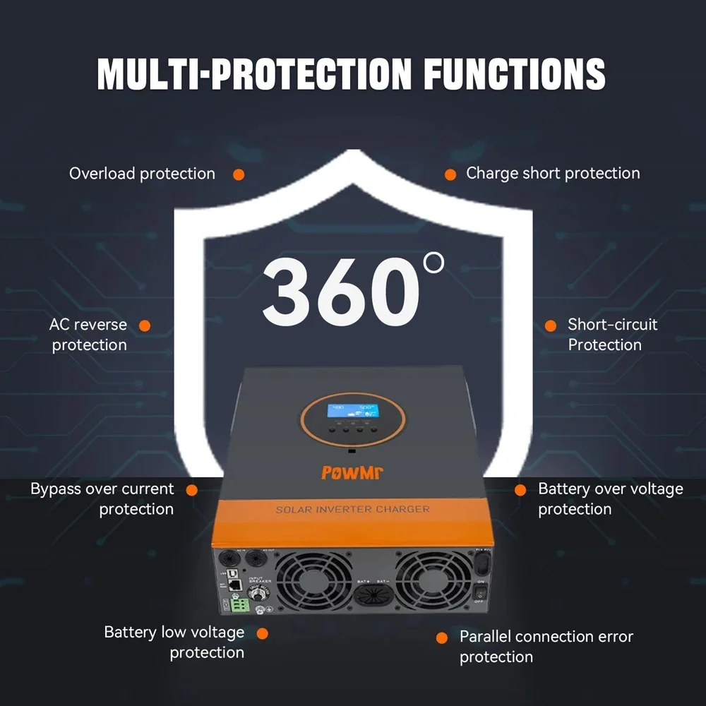 PowMr 24V 3200W 110V Hybrid Solar Inverter MPPT 60A Charger Controller Max PV Solar 108Vdc inversores híbridos solares for home