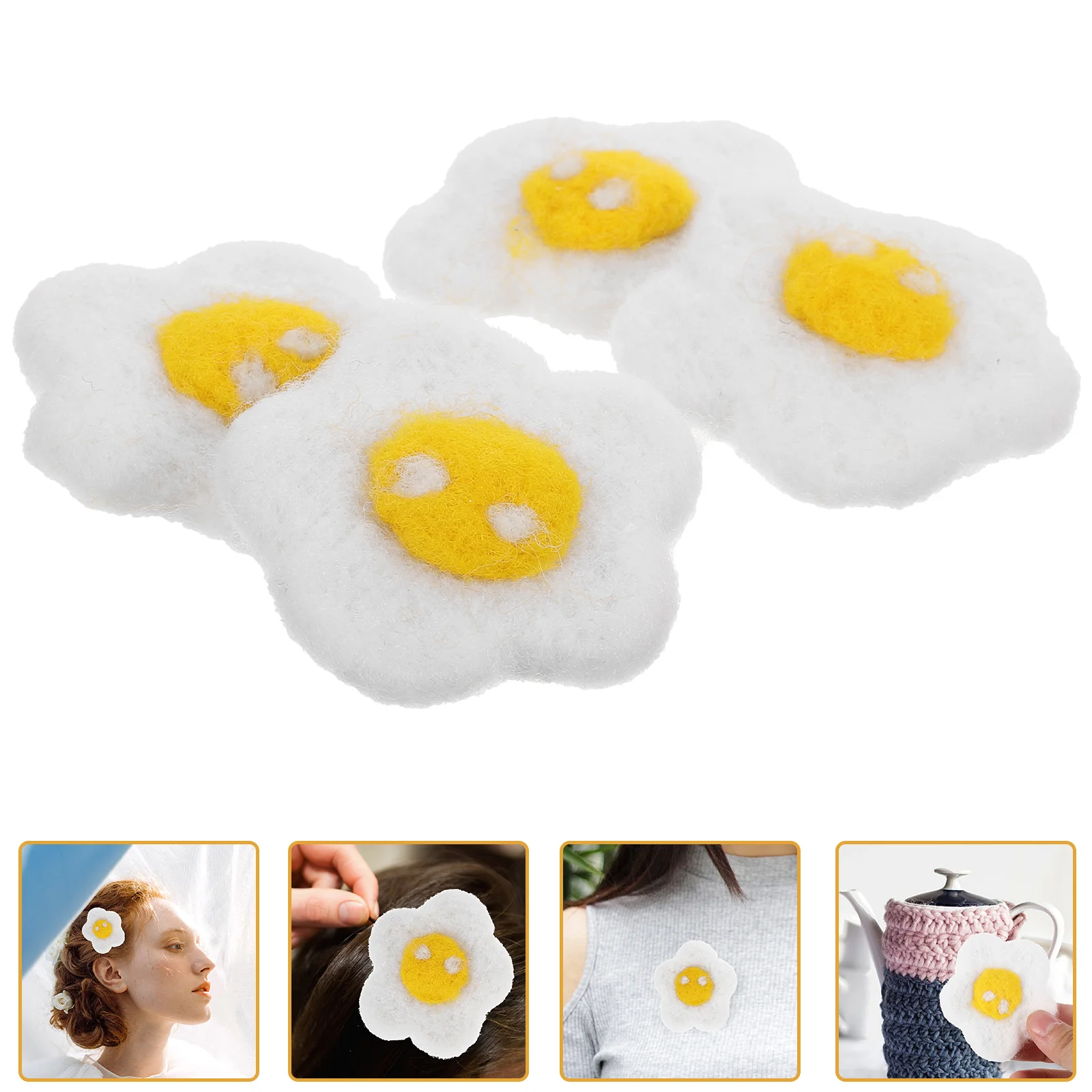 

Cute Poached Egg Wool Felt Hairpin Adorable Hair Clip For Diy Crafts Soft Durable Lightweight Felt Craft Accessory Cartoon Hair