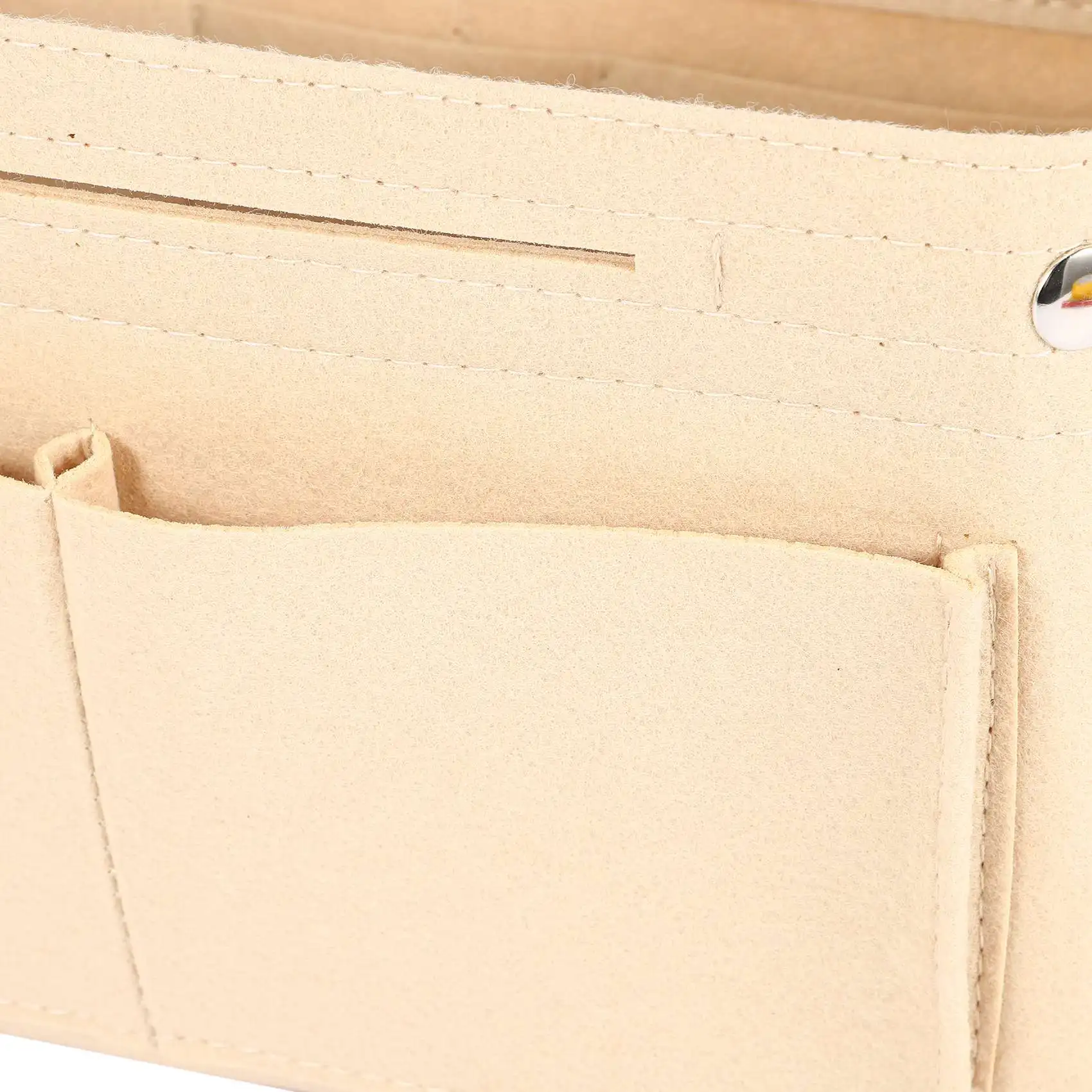 【~ NEW A89Z】Beige Felt Cloth Inner Bag Fits in Insert Handbag Multi-Pockets Cosmetic Bags Storage Personal Belongings Organizer
