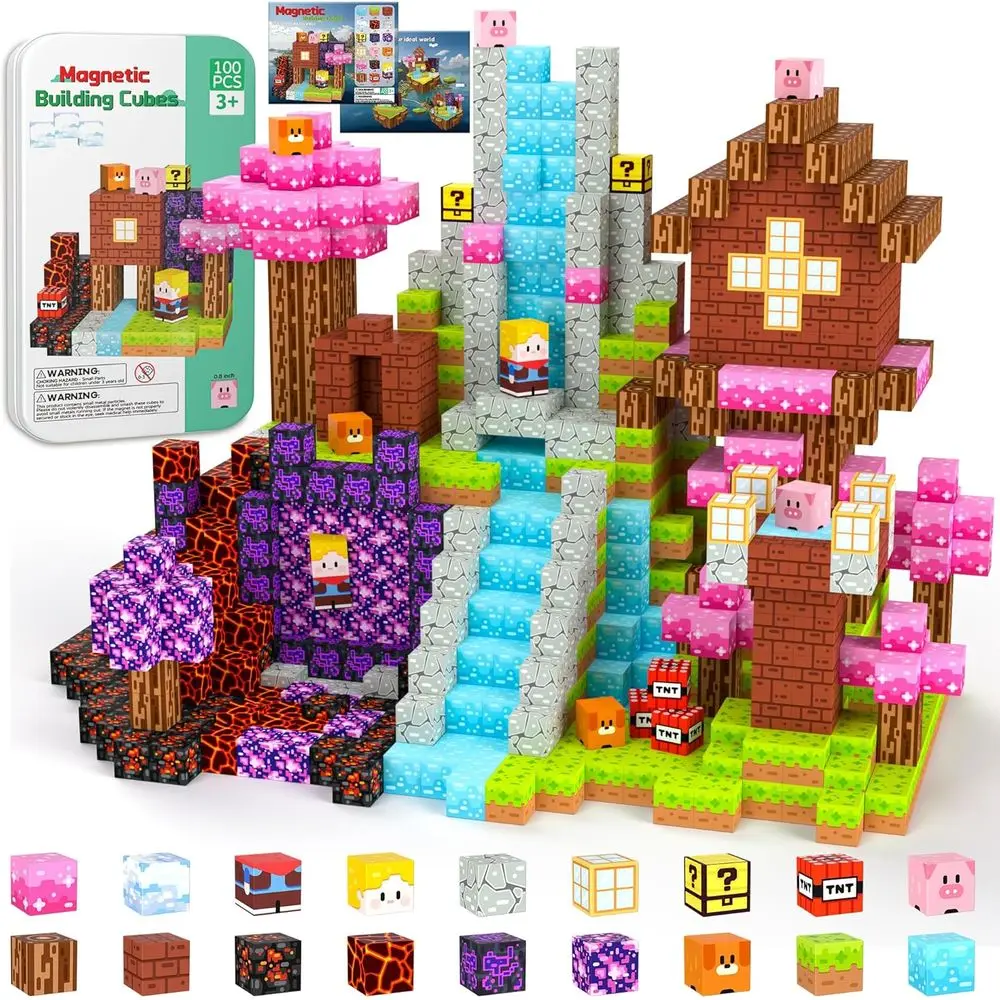 STEM Learning Magnetic Building Cubes - 100 Piece Set for Kids 3-12, Ideal for Birthdays and Christmas