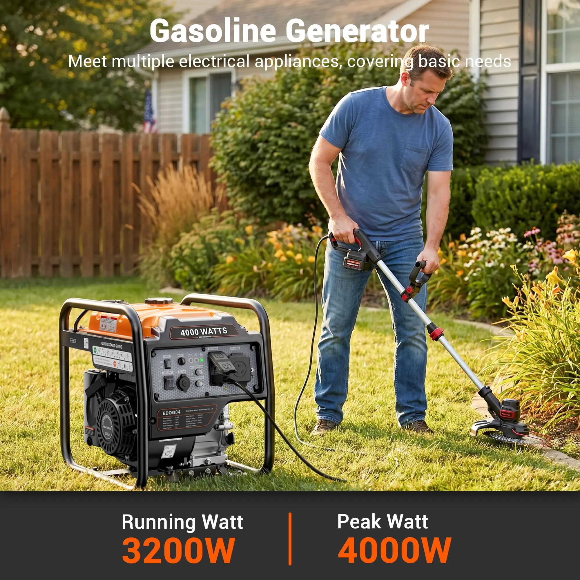 4400 Watts Open Frame Inverter Generator, Gas Powered Portable Generator for Home Backup, RV Ready 30A Outlet, ECO