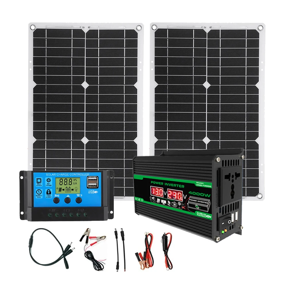 2*300W Solar Kit 4000W Power Inverter Portable Outdoor Storage Solar Kit System 30A Controller for Home Generation System Set