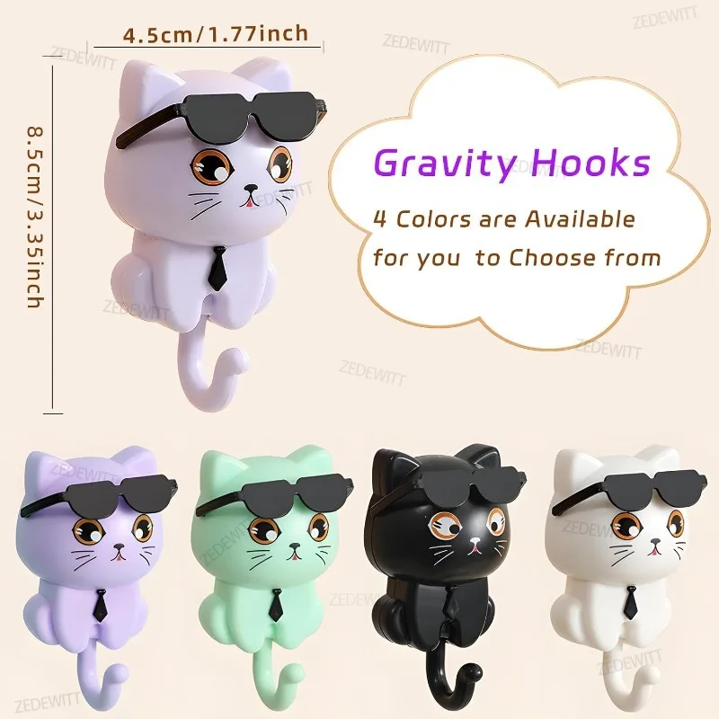 Adhesive Coat Hooks Strong Key Holder Creative Cute Cat Key Hook Home Storage Utility Wall Decoration For Hanging Hat Key Towel