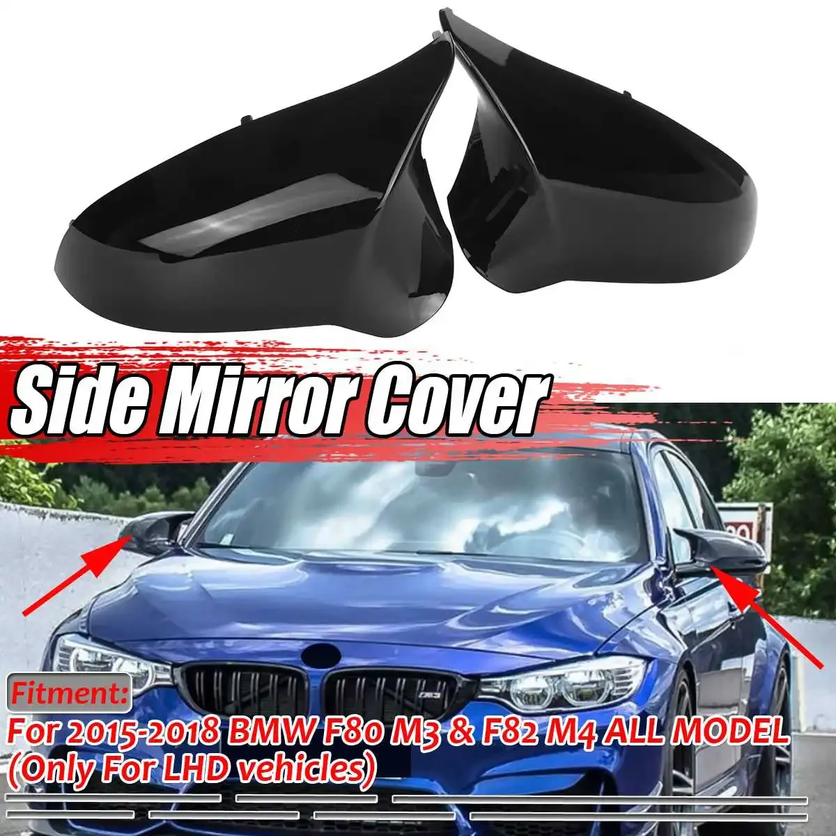 

Gloss Black Car Mirror Covers Car Rear View Side Mirror Cover Caps Replace For BMW M3 M4 F80 F82 2015-2018 For Left Hand Driver