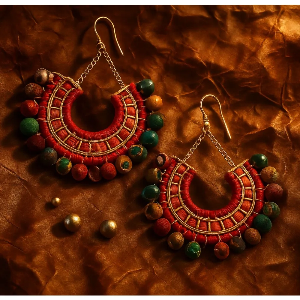 

Серьги-подвески ручной работы из разноцветной переработанной ткани с бусинами для женщин, в стиле бохо, эффектные, висячие