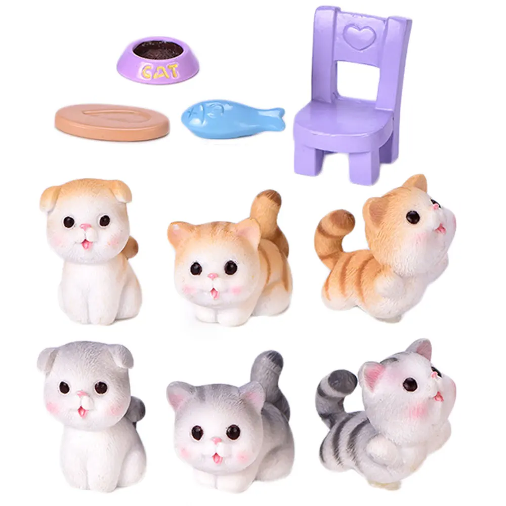 

10PCS Fairy Garden Accessories Landscape Cute Kawaii Cat Miniature Ornament Figurines Kids Toy Home Desk Decoration Figurines