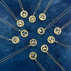 12 Constellations Necklace For Women Horoscope Zodiac Sign Aries Leo Gold Color Pendant Choker Chain Friend Gift Jewelry N534