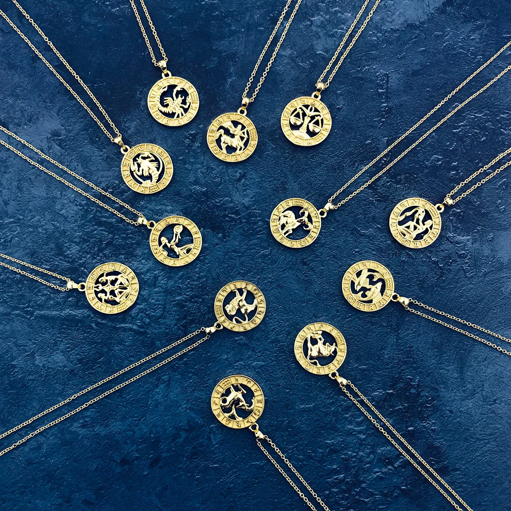 12 Constellations Necklace For Women Horoscope Zodiac Sign Aries Leo Gold Color Pendant Choker Chain Friend Gift Jewelry N534