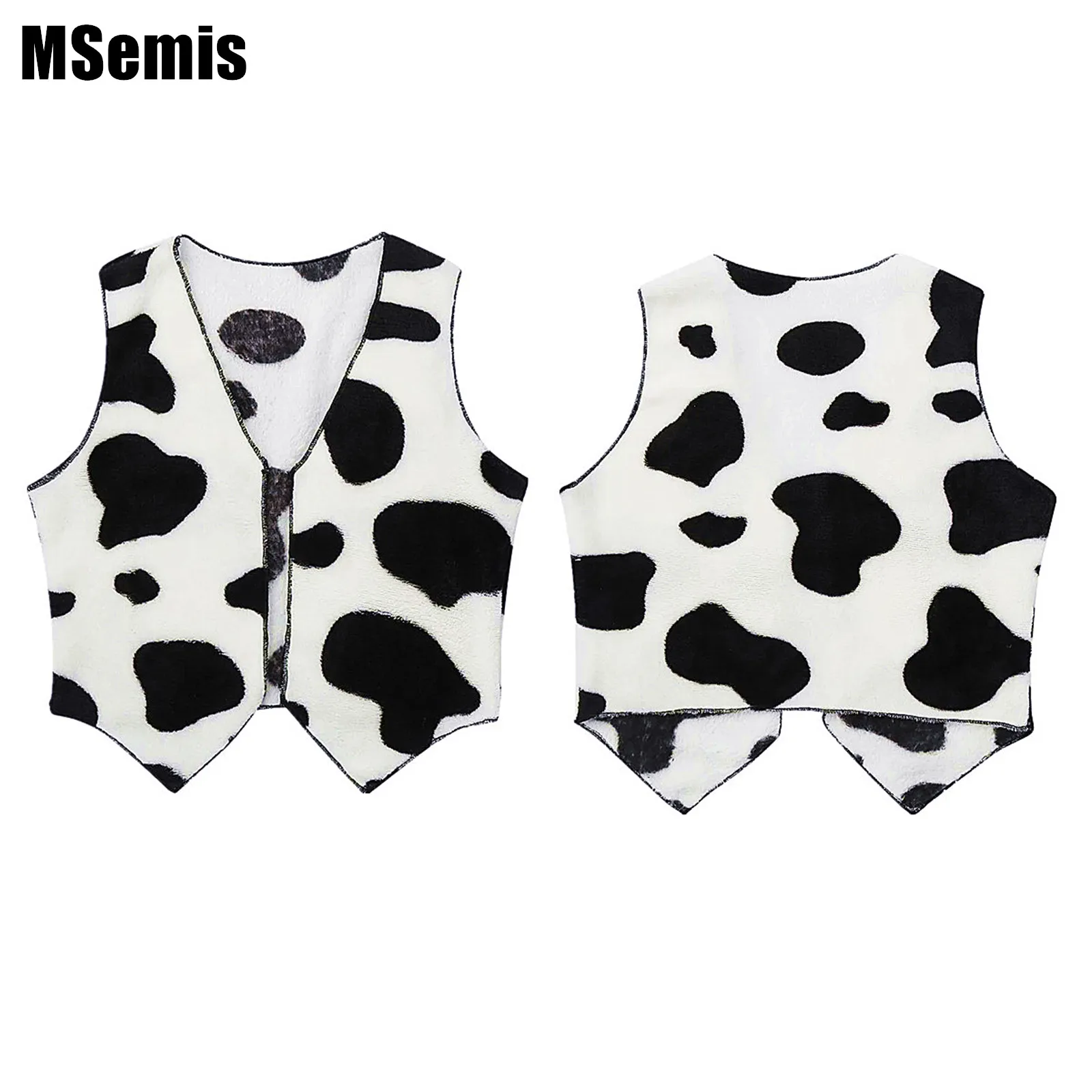 

Kids Boys Girls Flannel Vest Cowboy Cowgirl Fancy Dress Costume Soft Sleeveless Open Front Cow Printed Vest Waistcoat Tops