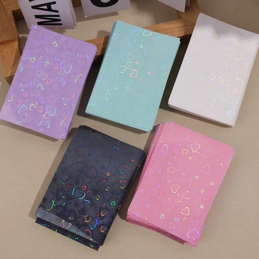 50 Pcs Laser Glitter Love Heart Photocard Sleeves Toploader Holder Korea Card Sleeve Transparent Kpop Idol Photo Cards Protector