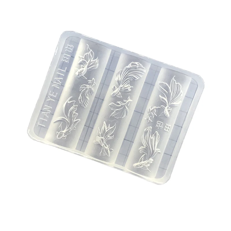 1 قطعة ثلاثية الأبعاد ثلاثية الأبعاد منحوتة لوتس مع أظافر السمك لتقوم بها بنفسك تصميم سيليكون مسمار الفن قوالب قالب الأظافر #5