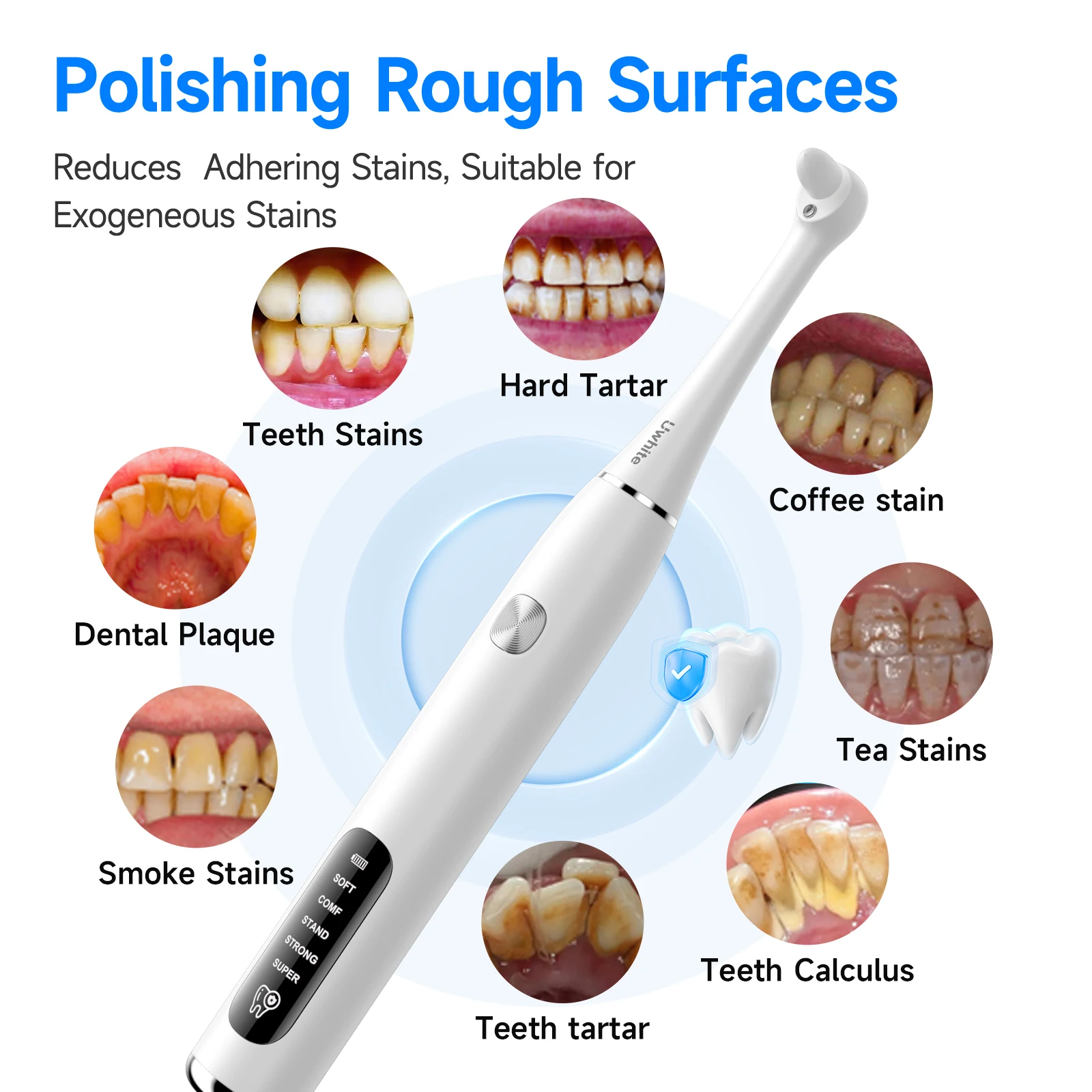 Electric Tooth Polisher Teeth Whitening Toothbrush 5 Speed Modes with 6 Brush Heads LED Light Plaque Dental Tartar Remover Tool image 3