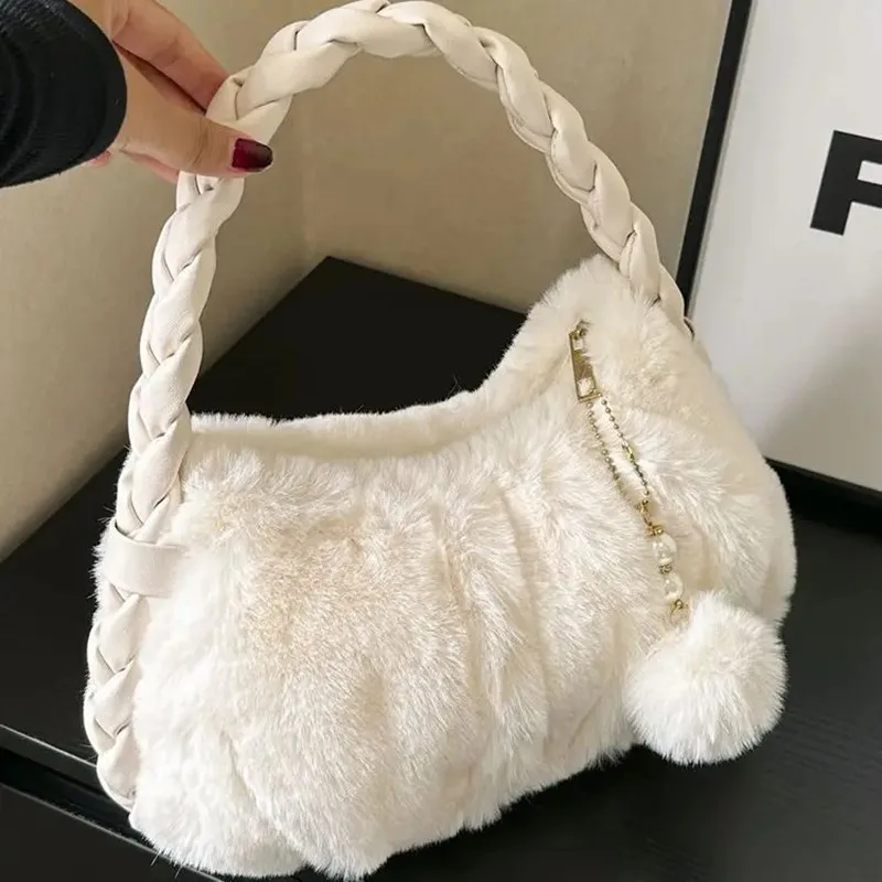 New Trend Autumn Winter Bag For Women Plush Handbags Fur Clutch Bag Purse Fluffy Shoulder Bag Luxury Designer Tote Hobos Bag
