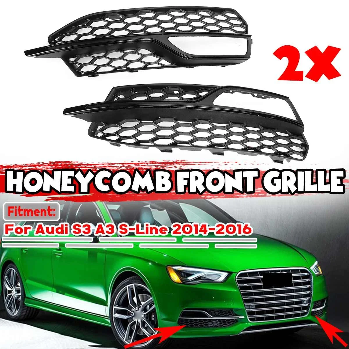 

1 пара переднего бампера автомобиля, противотуманная фара, решетка, крышка сотовой сетки для Audi S3 A3 S-Lines 2014-2016 8 В 3807681 8В 3807682