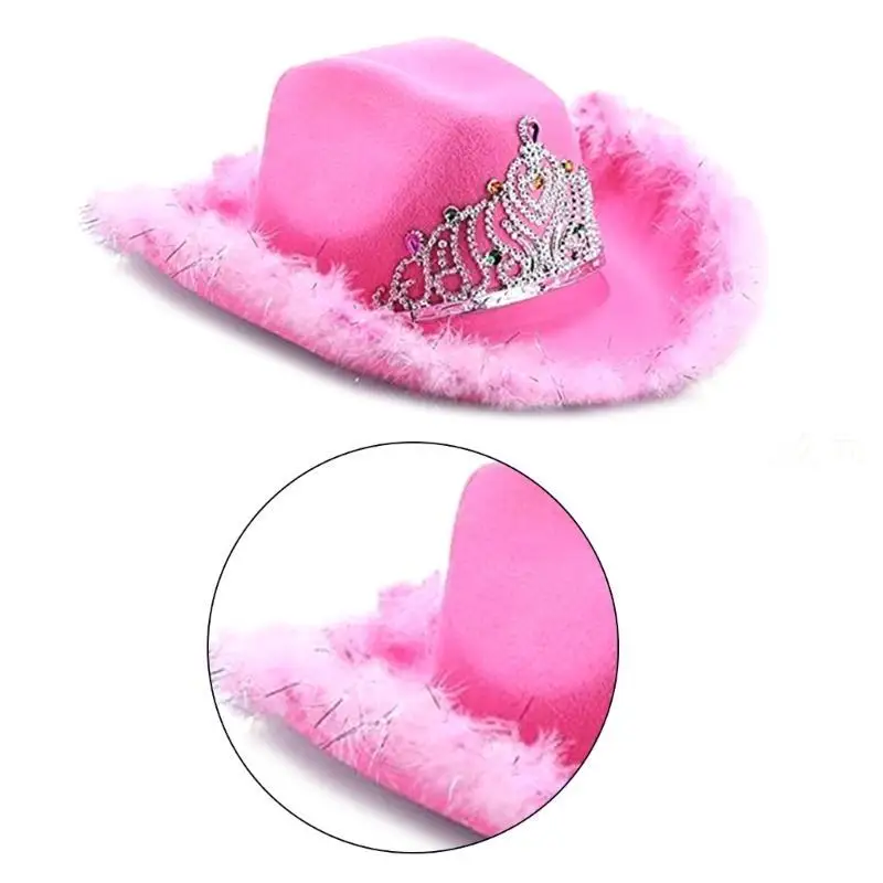 

652F Tinsel Brim Cowboy Hat for Women Western Cowboy Hat Church Hat Model Show Cowboy Hat Rhinestones Crown Hat