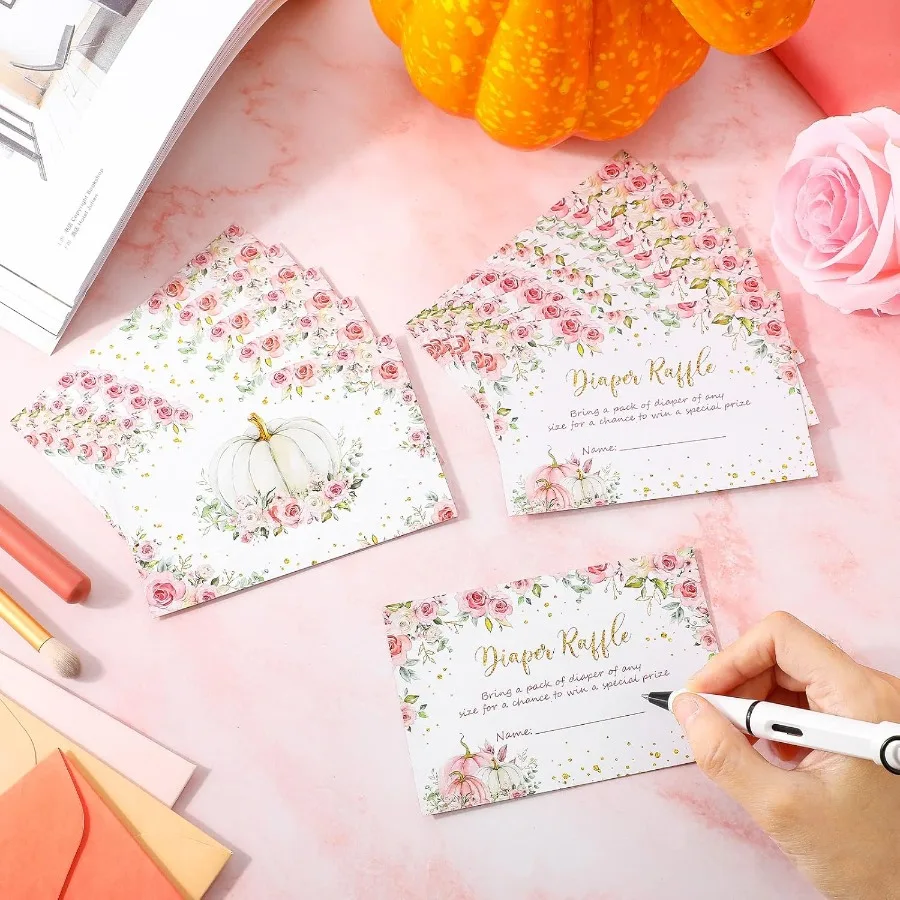 51 Pcs Thanksgiving Pumpkin Diaper Raffle Card Box with Diaper Raffle Tickets Insert Card Little Pumpkin Is on The Way for Baby