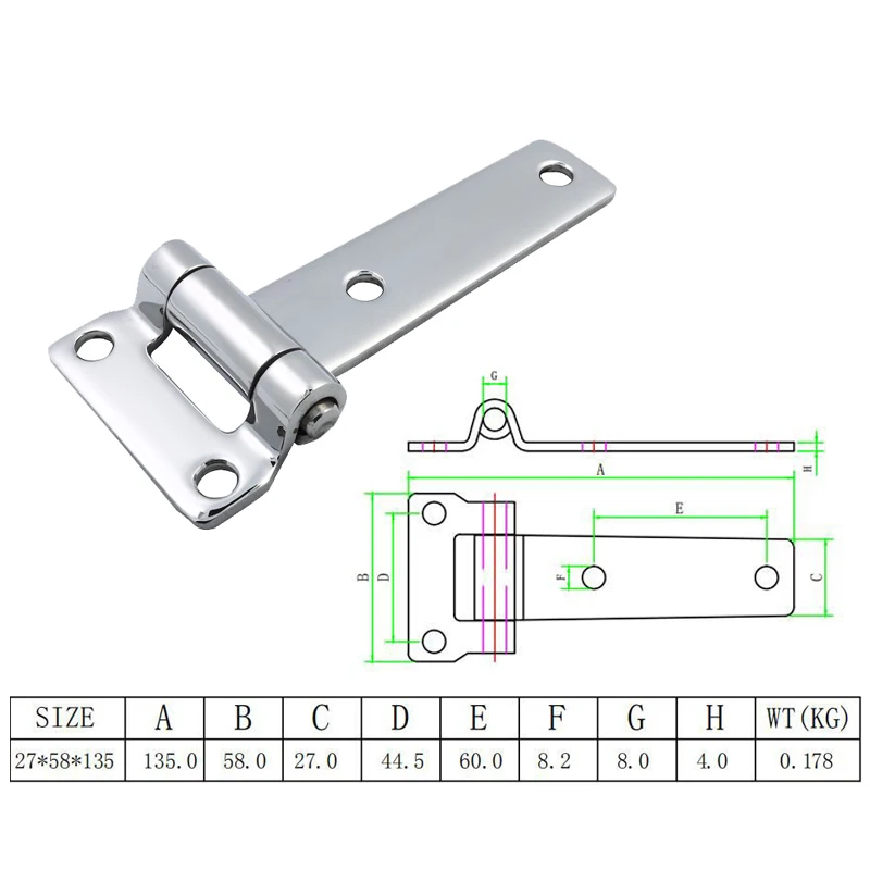 2PCS 304 Stainless Steel 135mm T Hinge Heavy Duty Marine Boat Yachts Stainless Steel Door Hinges For Container