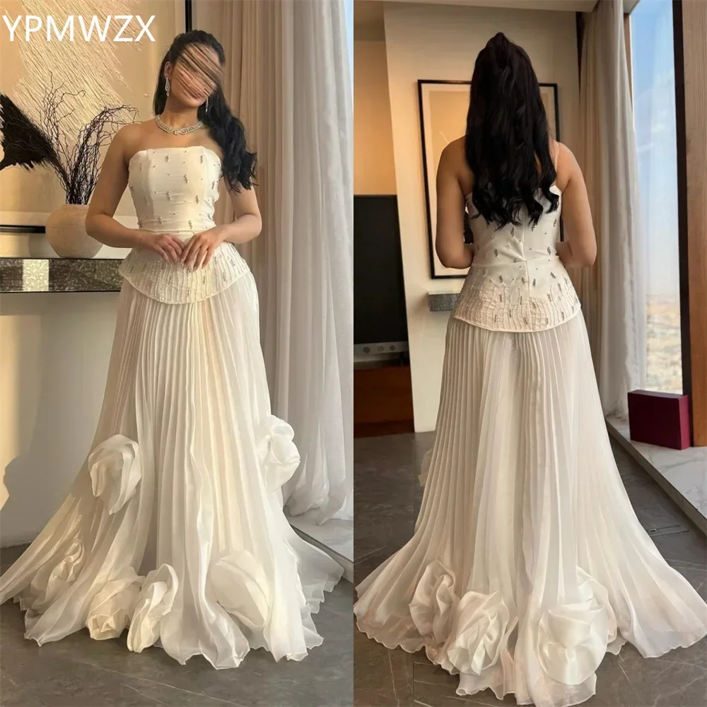 

Customized Prom Gown Formal Evening Dress YPMWZX Strapless A-line Floor Length Skirts Draped Layered Tulle Bead 3D Flower Bespok