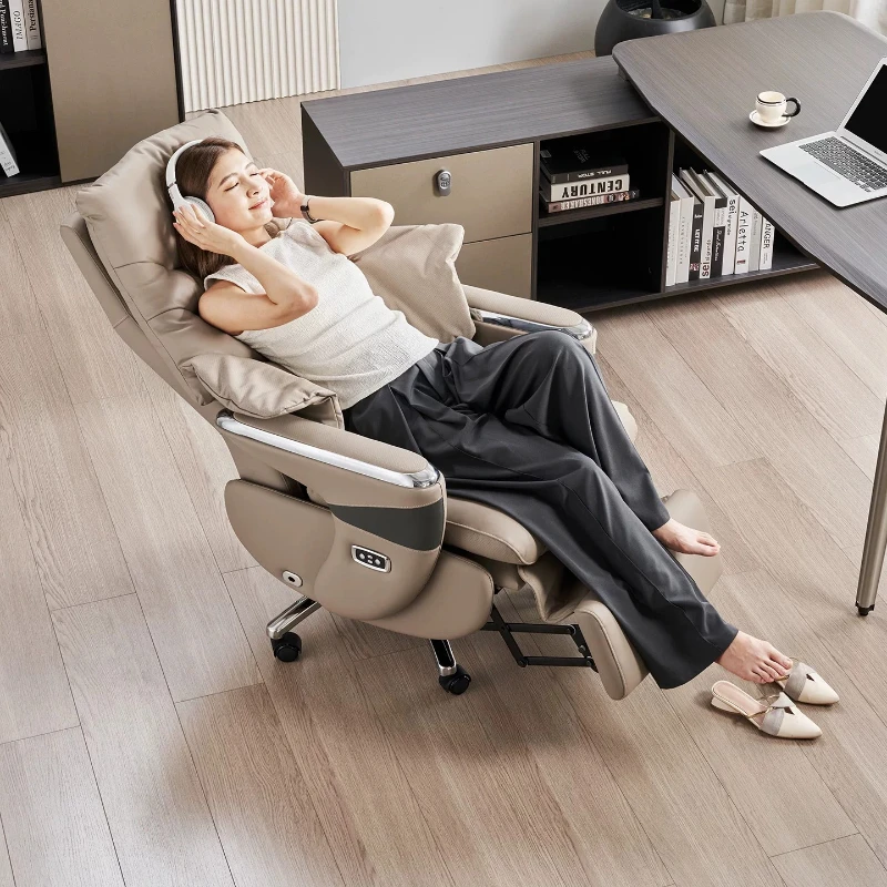 Massage Genuine Leather Executive Office Chair Ventilated Reclining Boss Chair for Long Hour Working and Office Noon Break Rest