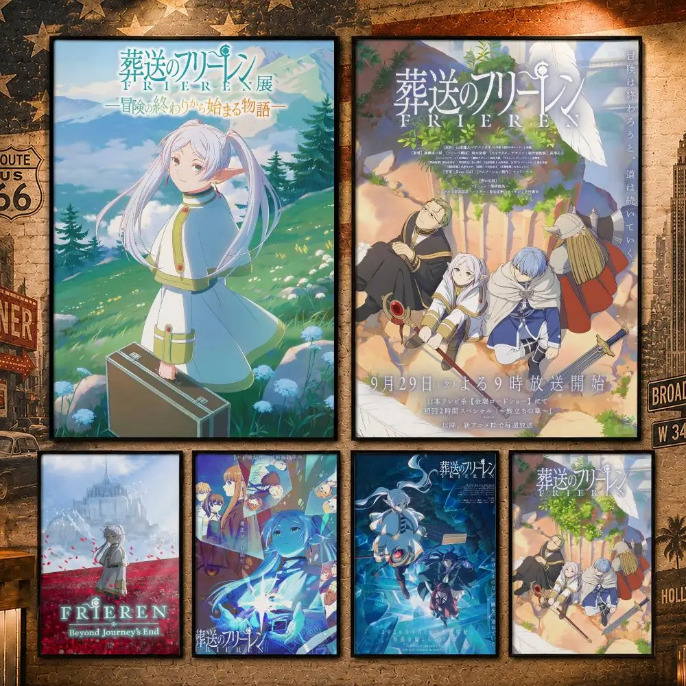 Fantasy Anime F-Frieren: Beyond Journey's EndS Poster Vintage Retro Anime Poster Stickers Peel and Stick Wall Art Home Decor