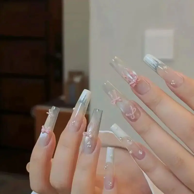 50Pcs Bowknot Nail Art Decorations 3D Satin Light Nail Charms Colorful Ribbon Bow Rhinestone DIY Manicure Tools Parts