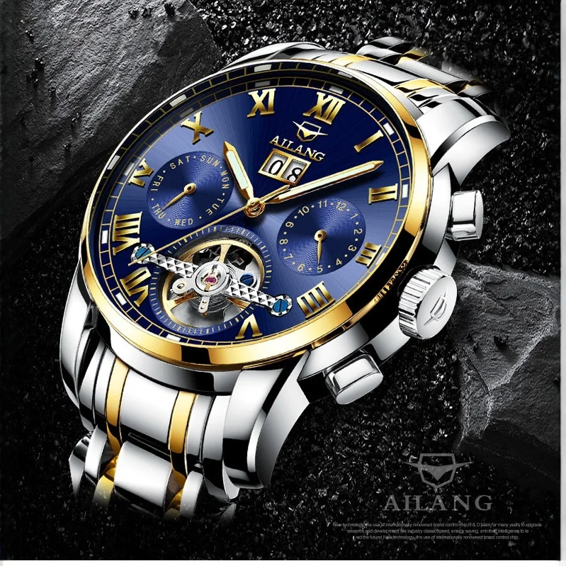 AILANG Calendar Automatic Mechanical Watch Stainless Steel  High Quality Stainless Steel Material Waterproof Tourbillon Watch