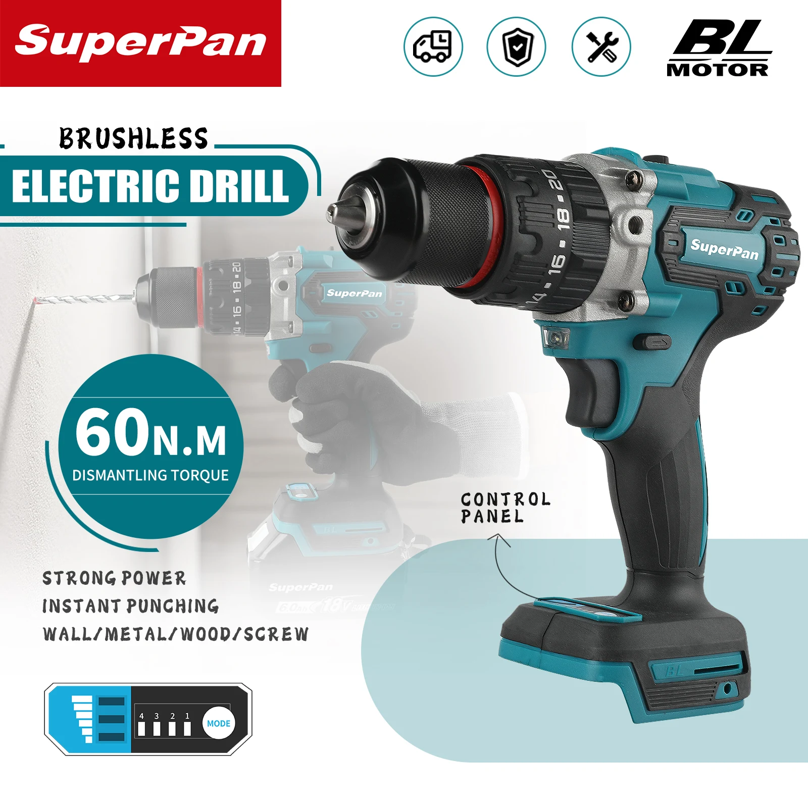 Superpan 13MM Brushless Electric Impact Drill 700N.m 20+3 Torque Cordless Screwdriver DIY Power Tool For makita18V battery specs