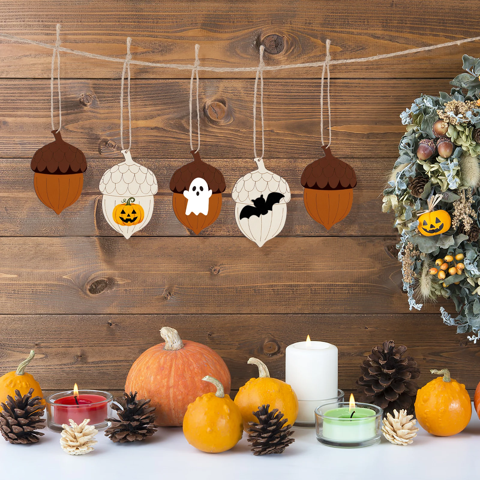 

20pcs Wooden Acorn Cutouts Diy Christmas Pendant Unfinished Wood Slices For Graffiti Painting Craft Xmas Ornament Decor