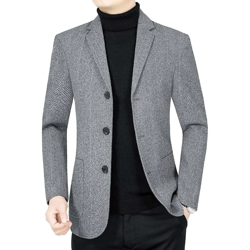 KIDWHXR Suit Jacket Men Retro Solid Single-breasted Pocket Man Business Casual Blazer Non-ironing Long Sleeve Male Outerwear