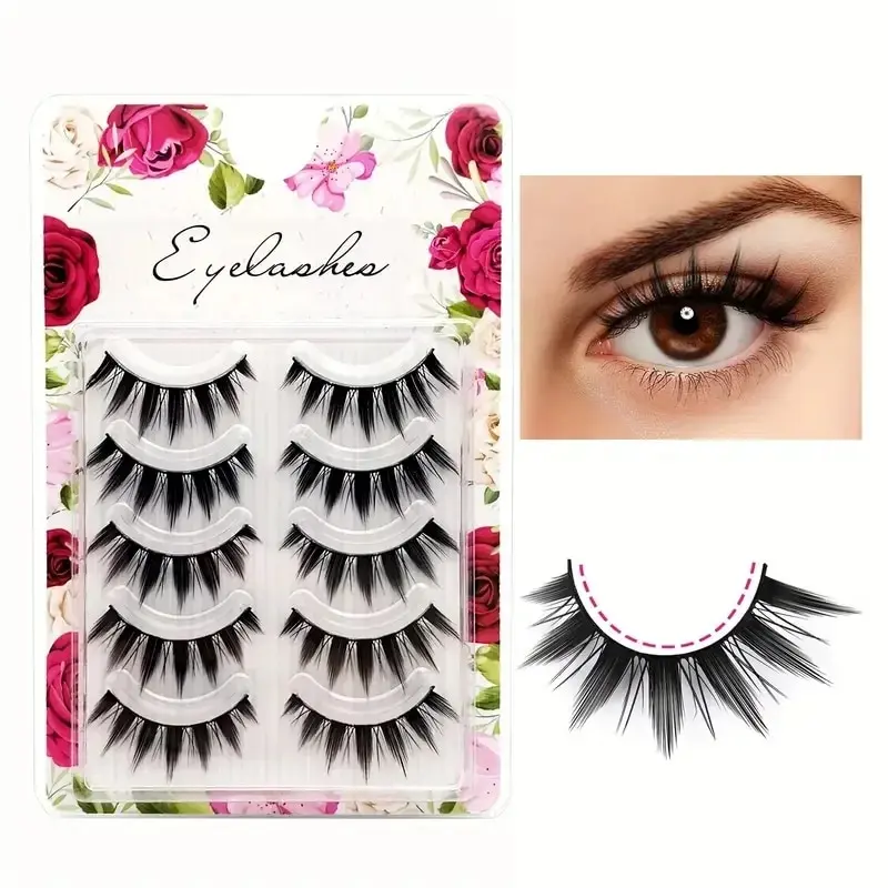 Enhance Your Look with Manga-Inspired False Eyelashes - 5 Pack of Reusable, Natural-Looking Wispy Lashes!