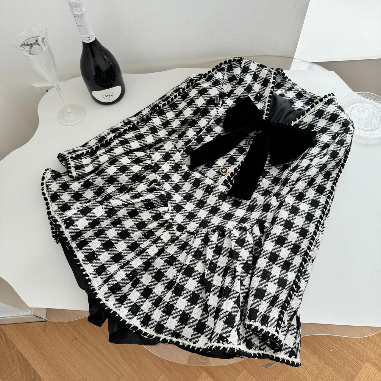 Ele Long Sve Tenue femme avec noeud jupe trapèze ensemble deux pièces pour l'automne Faionable et Sli