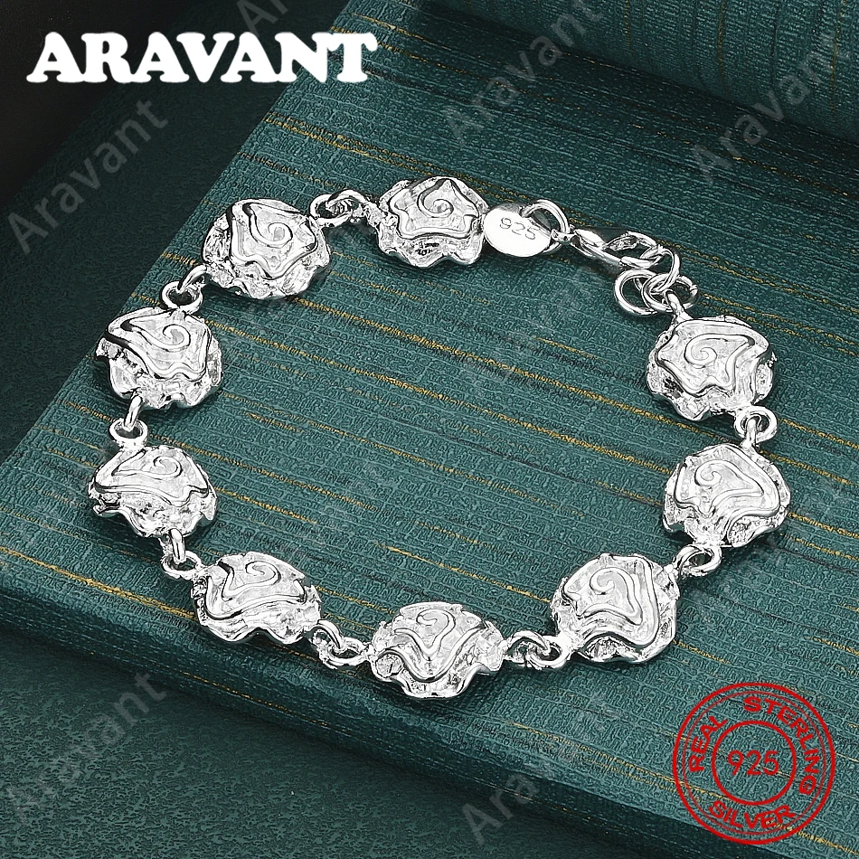 925 Sterling Silver Rose Bracelet, Exquisite And Cute Wedding Party Jewelry For Women