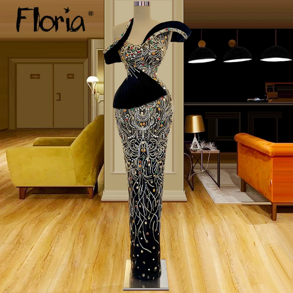 

Luxury Off Shoulder Havey Beaded Evening Dress Halter Dubai Formal Occasion Dresses Customized Vestido De Noiva Celebrity Dress