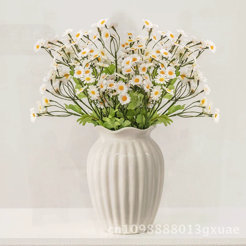 

European-Style White Ceramic Rose Flower Arrangement Vase Simple Decorative Ornament for Living Room Table Hydroponic Dried