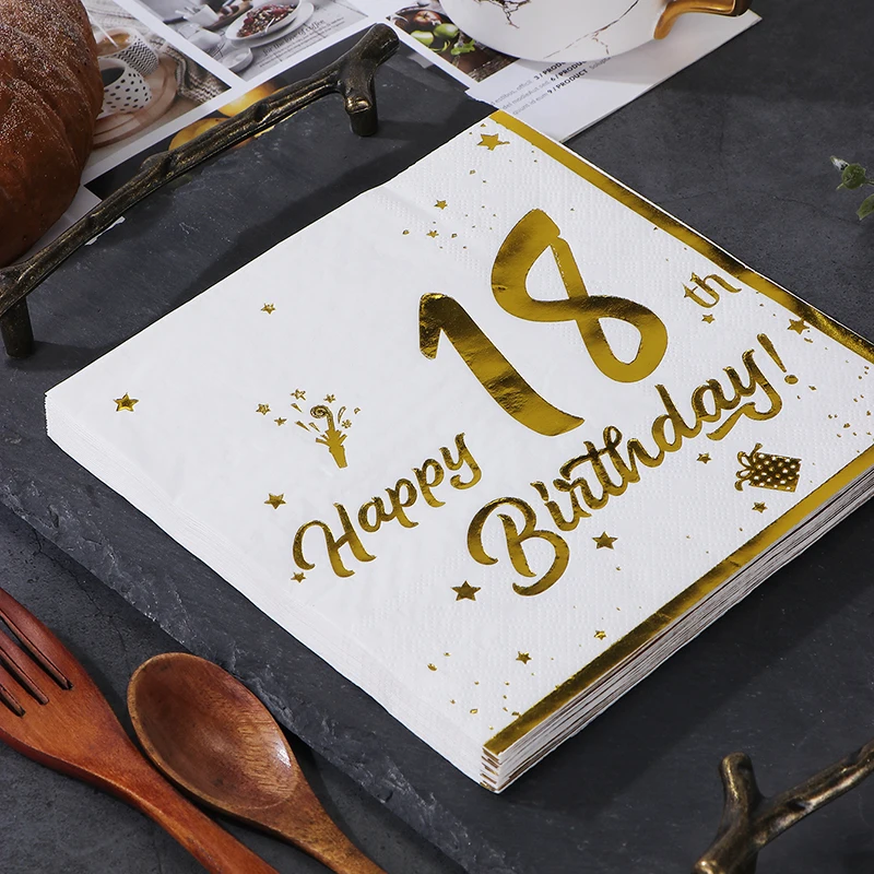 20Pcs Gilding Number 18th 20th 30th 40th 50th 60th Years Old Disposable Paper Napkin Tableware Tissue Happy Birthday Party Decor