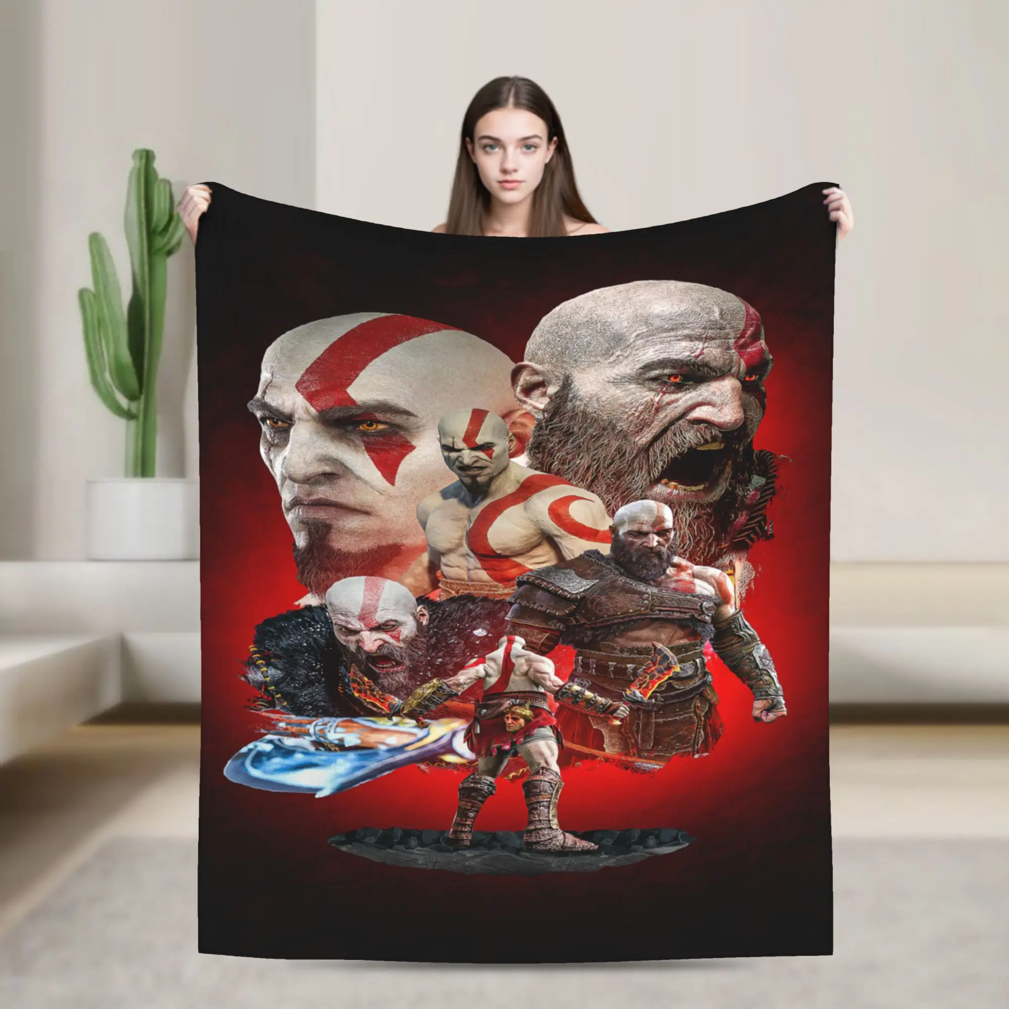 God of War Game Gamers Kratos Flannel Blankets  Soft Durable Bedding Throws for Couch Bed Travel Trend Bedspread Sofa Bed Cover