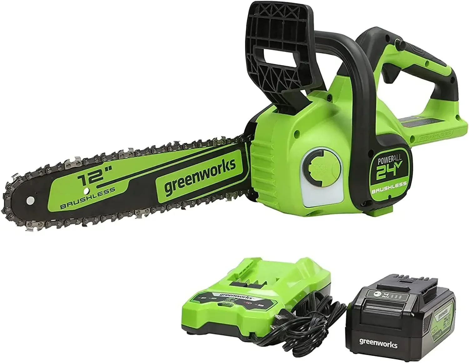 

24V 12" Brushless Cordless Compact Chainsaw For Storm Clean-Up Pruning, and Firewood 125+ Compatible Tools