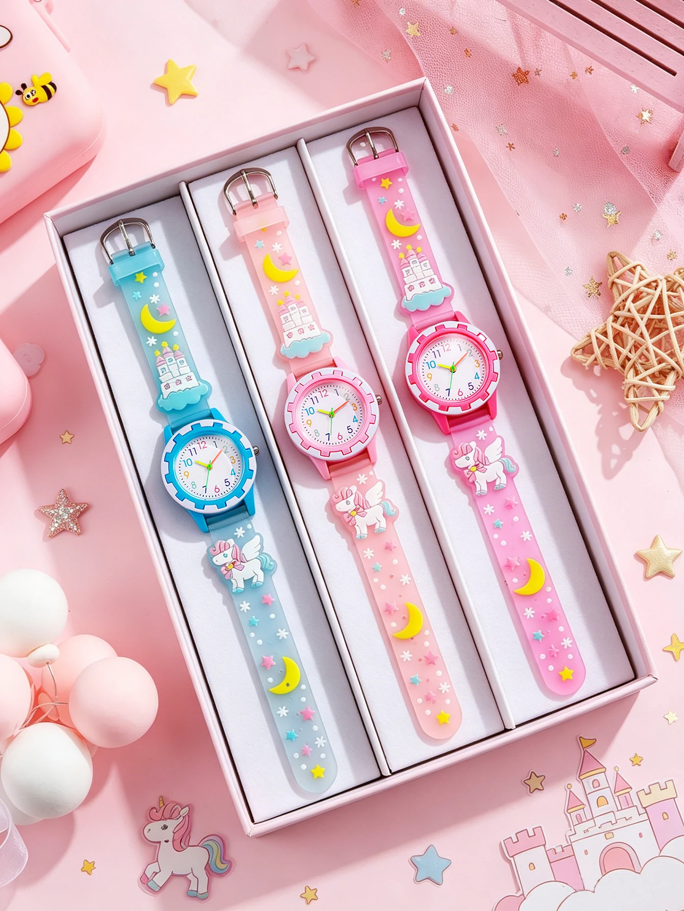 

1pcs/set Kids Unicorn Castle Silicone Watch, Cute Cartoon 3D Quartz Wristwatch For Girls