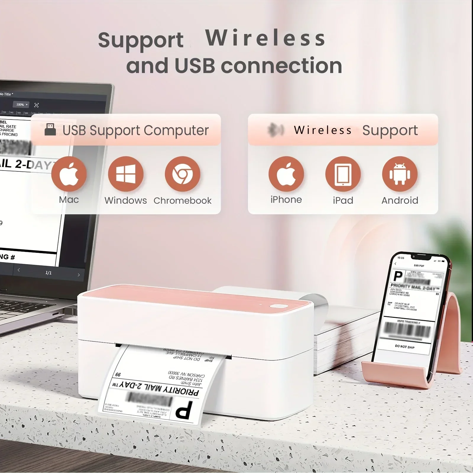 2026 Phomemo PM-241-BT Shipping Printer Wireless Thermal Label Printer For Small Business Compatible With IOS, Android & Compute