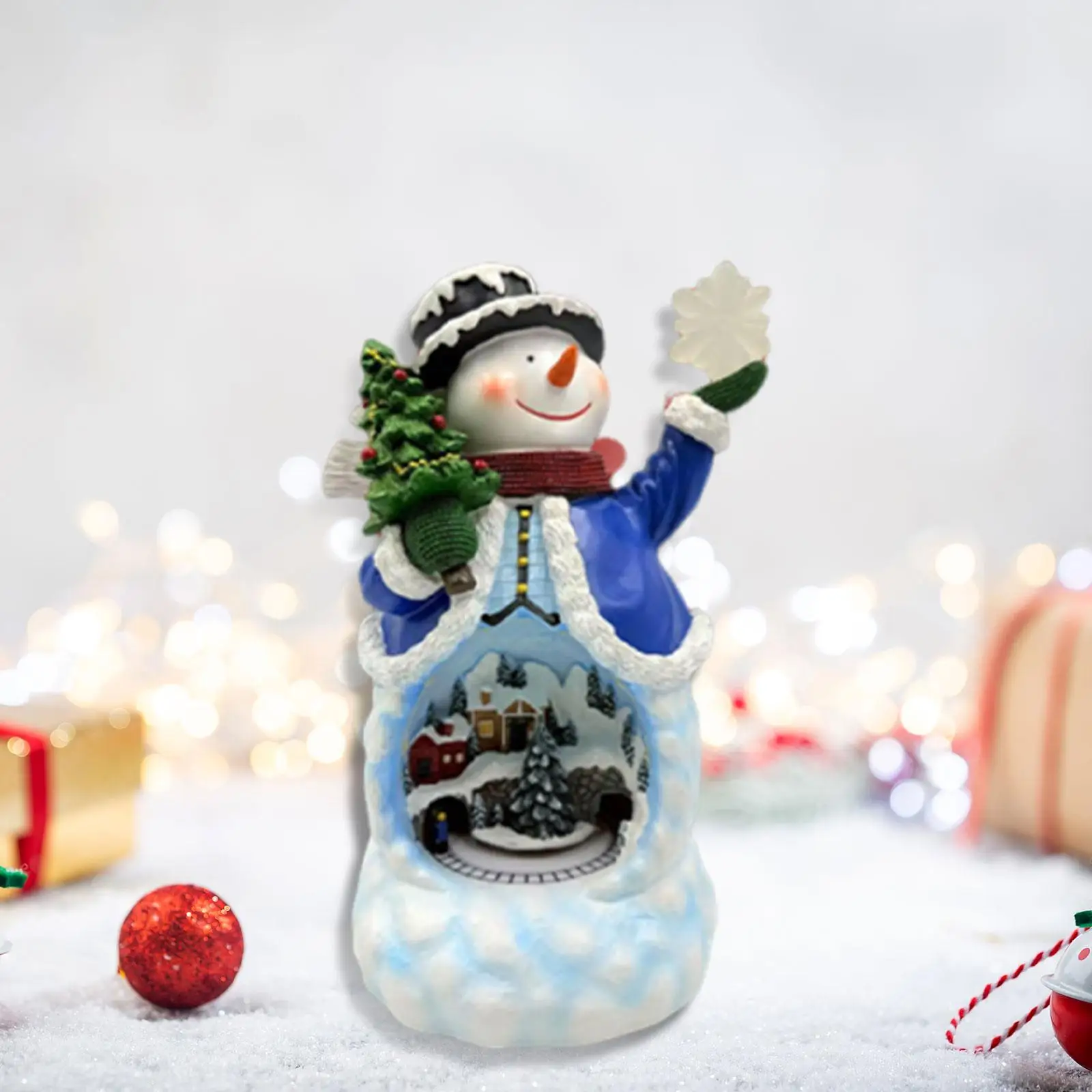 

Электрическая вращающаяся рождественская фигурка снеговика, универсальные аксессуары для гостиной, скульптура из смолы с подсветкой, украшение для рабочего стола